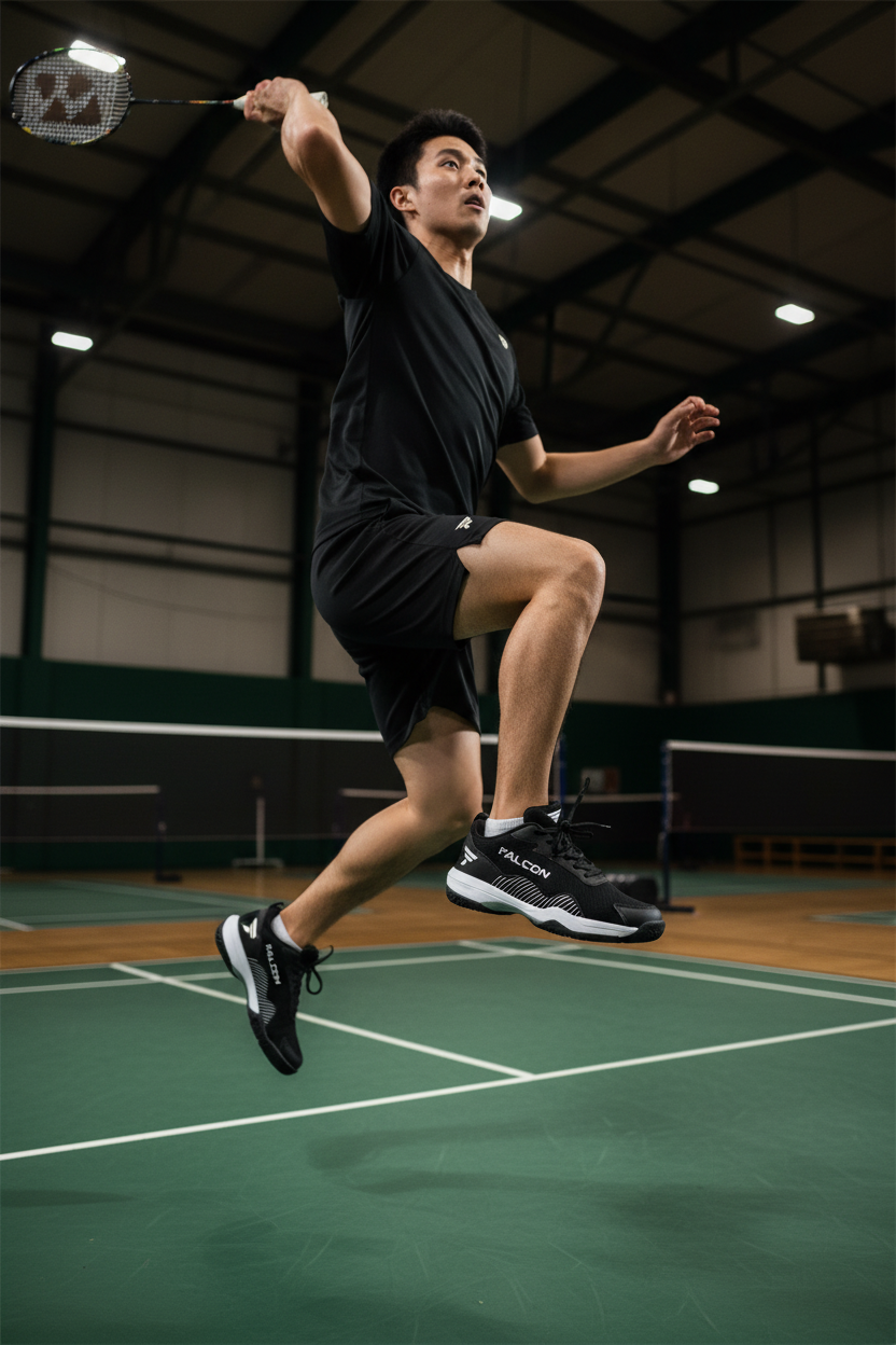 Falcon SB Court Badminton Shoes Black - on court lifestyle